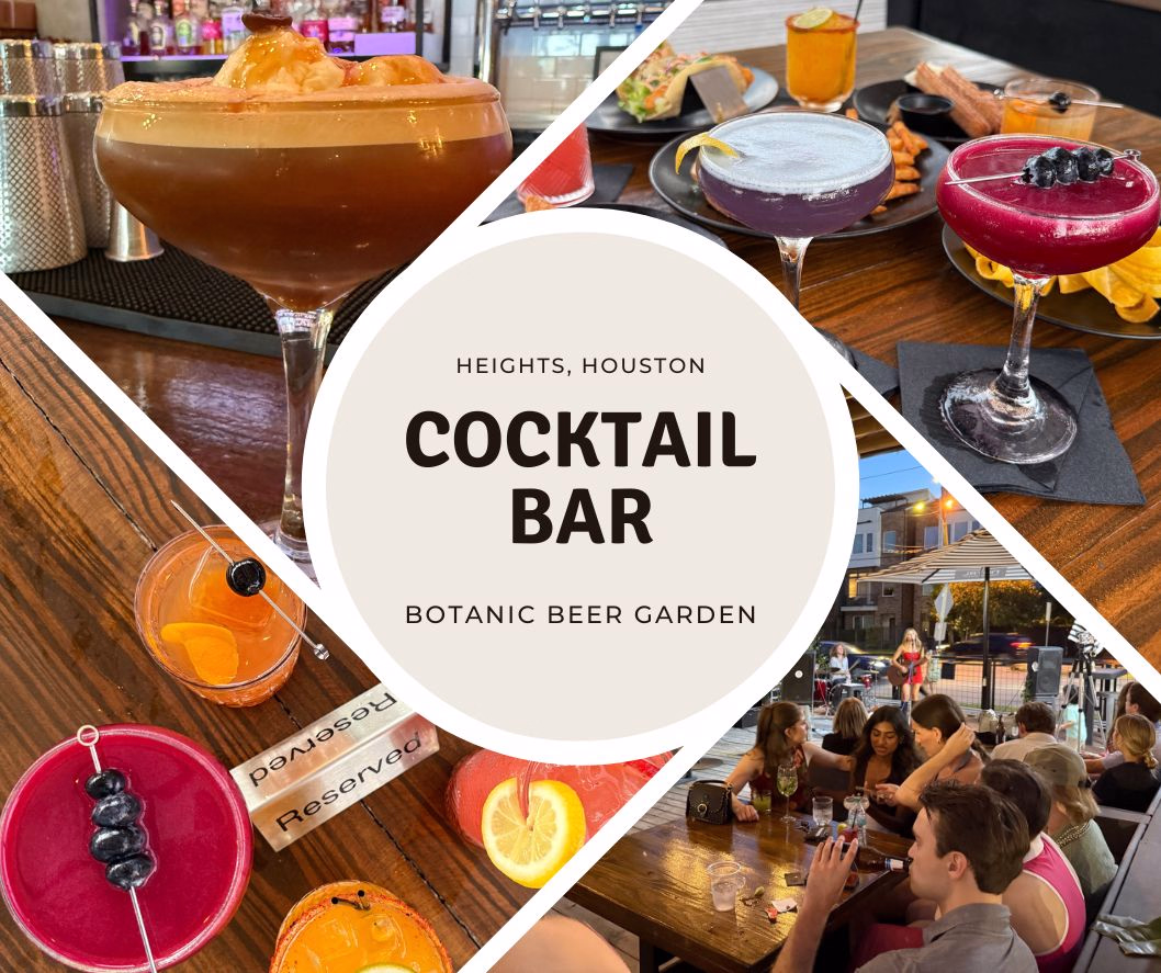 Cocktail bar in Houston Heights at Botanic Beer Garden with handcrafted cocktails and patio seating
